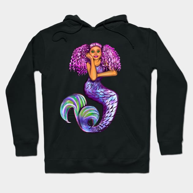 mermaid with pink hair, green eyes and caramel brown skin #002. Black mermaid Hoodie by Artonmytee